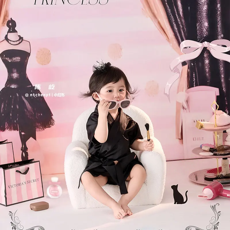 Girl Black Bathrobe Set (6-12M) - Baby Photography Props - Image 4